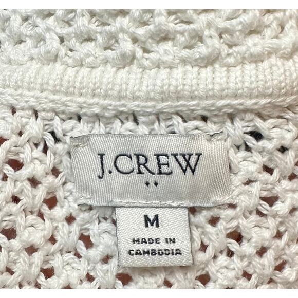 J. Crew Short Sleeve Crochet Cardigan Sweater Ivory Navy CJ215 Size M - Picture 11 of 13